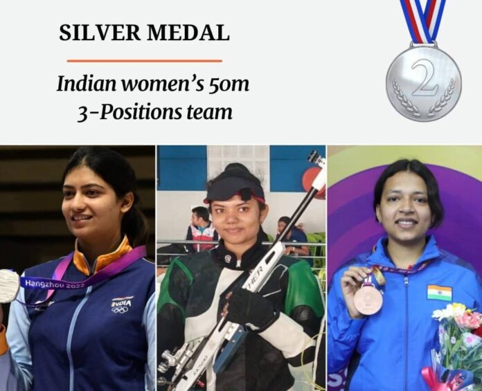 Asian Games 2023 Sift Kaur Samra, Ashi Chouksey and Manini Kaushik wins silver medal in the women’s 50m 3 Positions team event