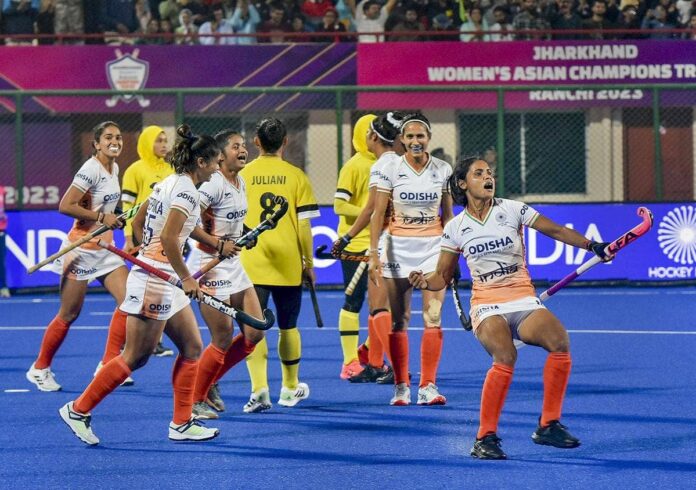 women asian champions trophy 2023 hockey India beat malaysia by 5-0, india vs malaysia