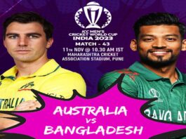 World cup 2023 last double header of tournament, 1st match aus vs ban, updates and records, playing xi