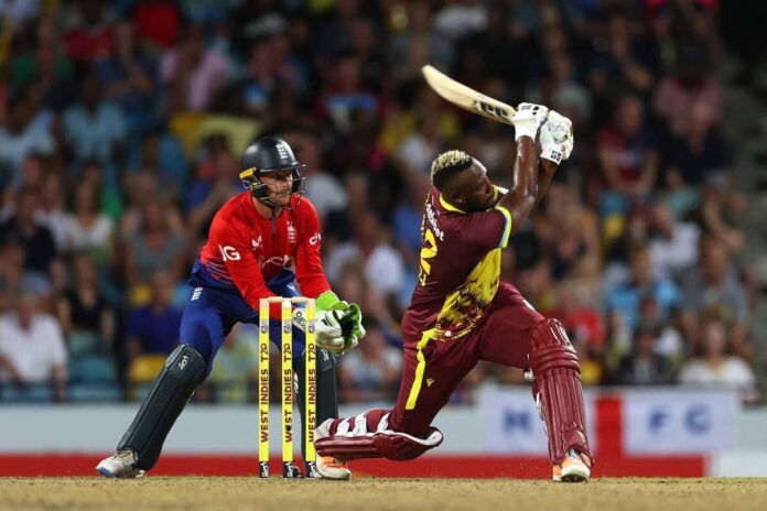 WI vs ENG 1st t20 west indies beat england by 4 wickets, brilliant comeback from andre Russell with both ball and bat