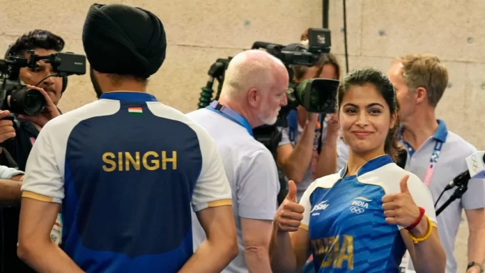 Paris 2024 Olympics Day 4 Manu Bhaker and Sarabjot Singh wins bronze in 10m air pistol mixed team