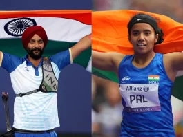 Paris paralympics 2024 Closing Ceremony, Harvinder singh and Preeti pal flag bearers in the parade