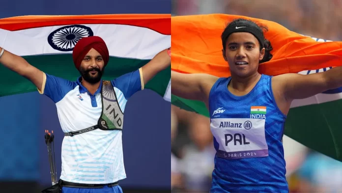 Paris paralympics 2024 Closing Ceremony, Harvinder singh and Preeti pal flag bearers in the parade